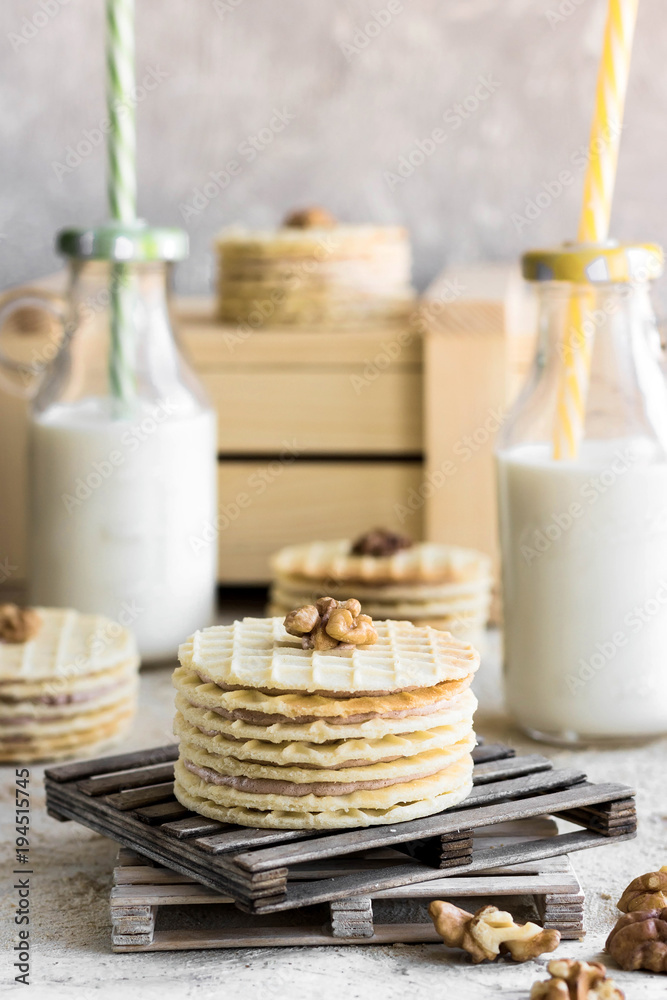 Waffle cookies with milk Waffle cookies with milk