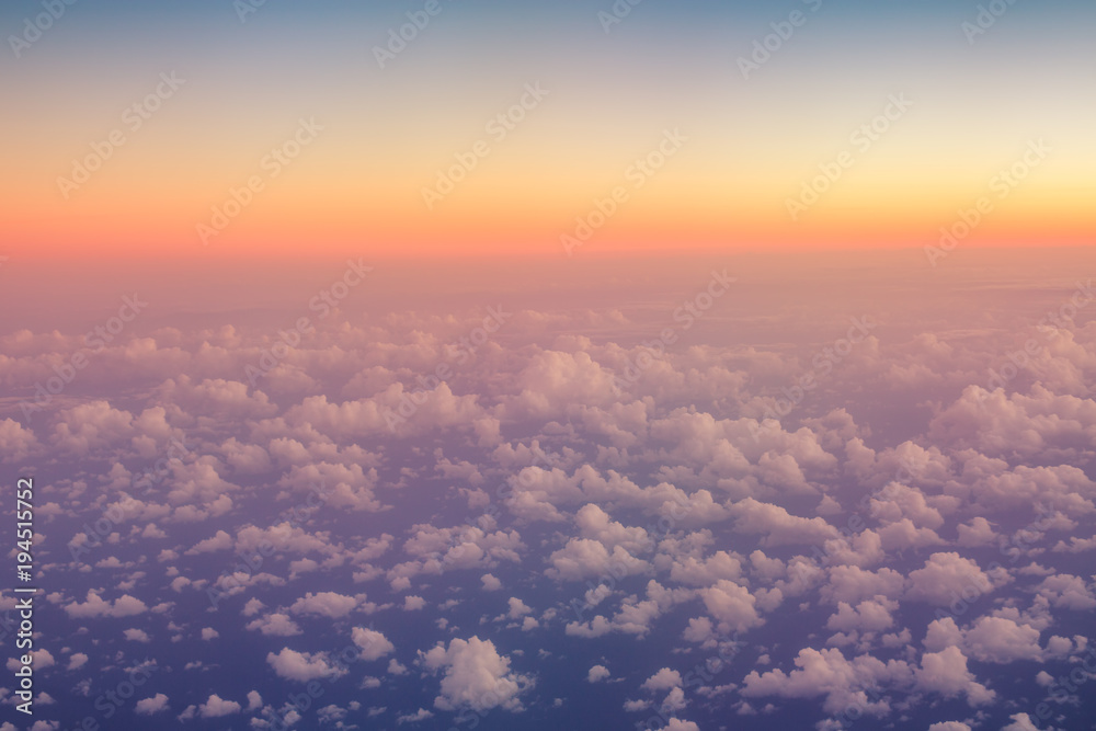 Flying above the clouds. view from the airplane