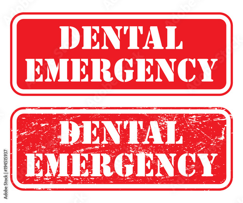 Dental Emergency Stamp is an illustration of two version of a stamp, sign or banner that states that there is a dental emergency.