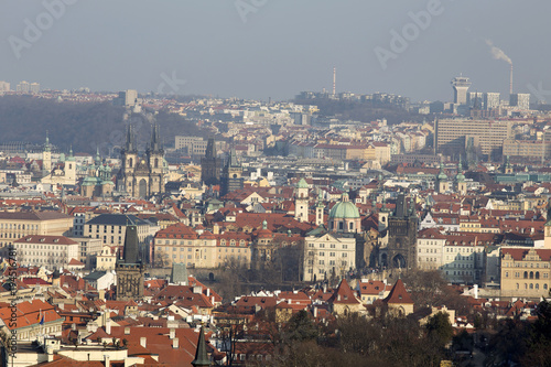 Sunny freezy winter Prague City with its Cathedrals, historical Buildings and Towers, Czech Republic © Kajano