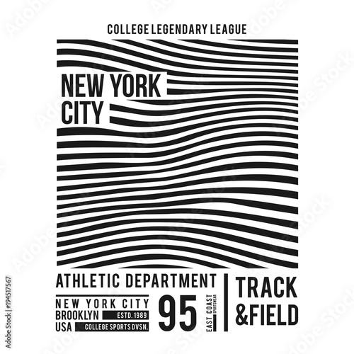 New York typography for t-shirt print. Abstract lines with text for modern tee shirt graphics in varsity style