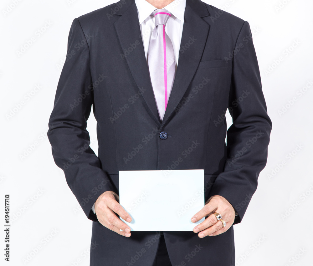 businessman showing a blank white sheet. concept for business businessman showing a blank white sheet. concept for business