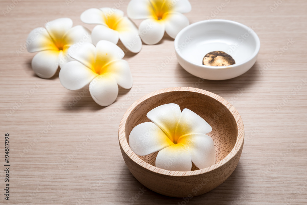 Frangipani flowers on white background. Concept for spa background Frangipani flowers on white background. Concept for spa background