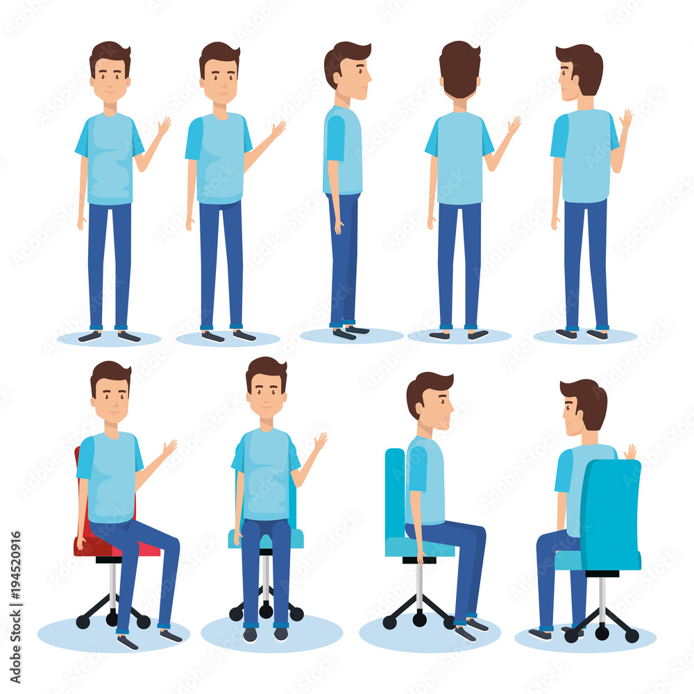 businessmen posing on office chair and stand vector illustration design businessmen posing on office chair and stand vector illustration design