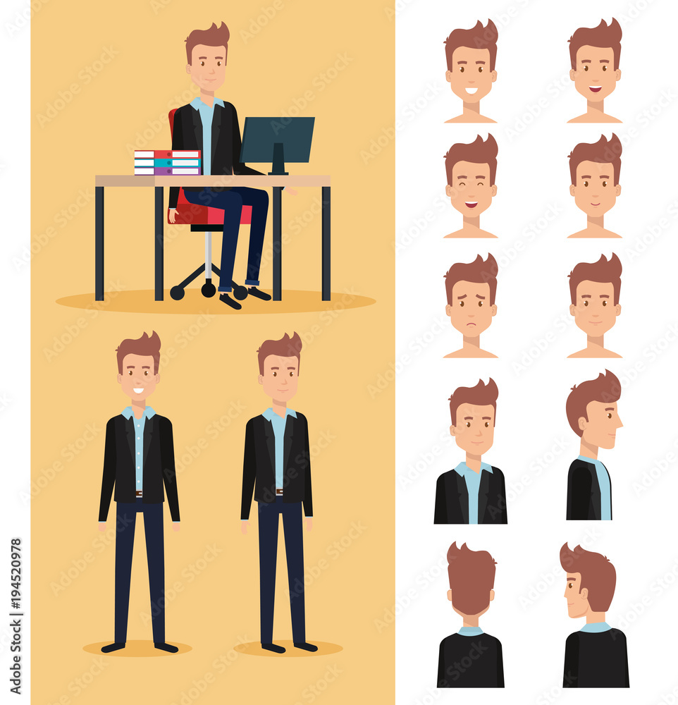 businessman working in the office with set poses characters vector illustration design businessman working in the office with set poses characters vector illustration design