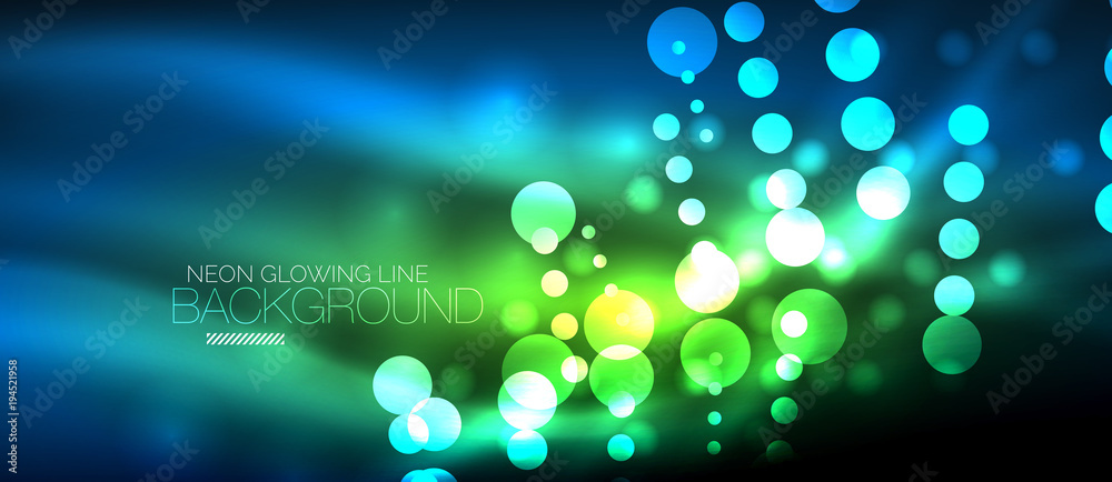 Circle abstract lights, blue neon glowing background Circle abstract lights, blue neon glowing background
