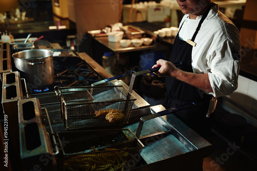 Cooking dish in deep fryer photo