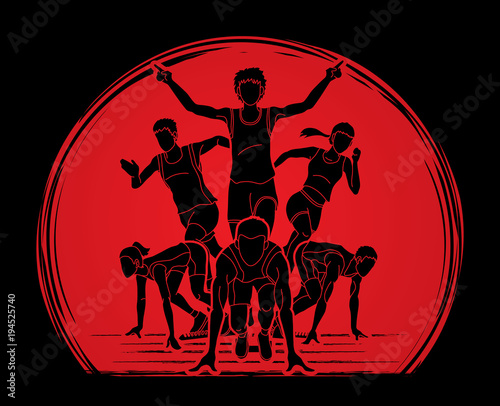 People run, Runner ,Marathon running, Team work running, Group of people running graphic vector. 