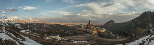 panorama of persian palace in mountain landscape, ishak pasha palace, dogubayazit, turkey photo