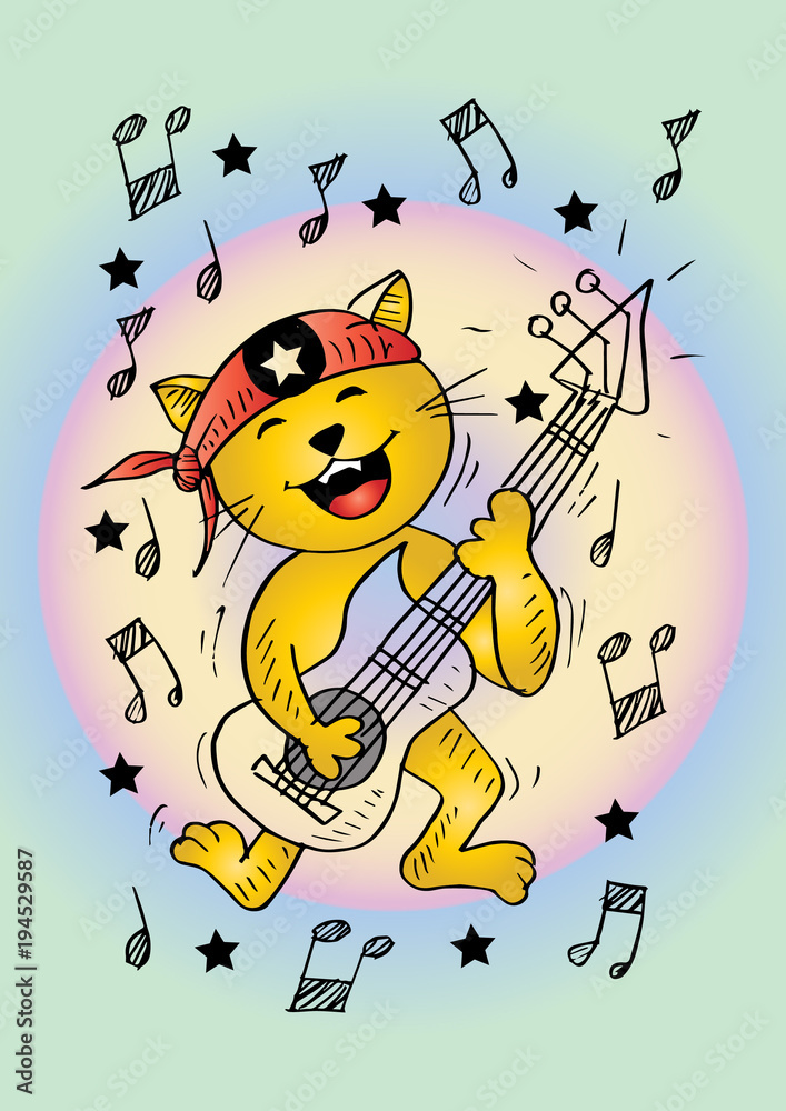 Obraz premium Cute cat playing a guitar