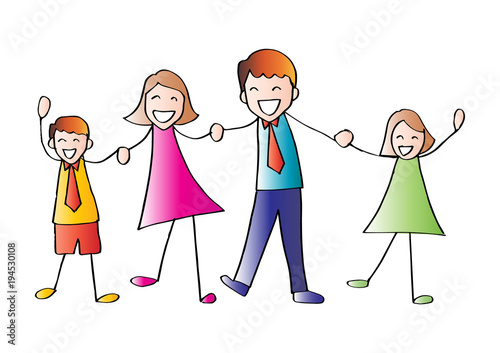 Cartoon of happy family holding hands 