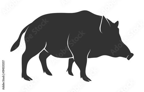 Silhouette of warthog isolated on white background