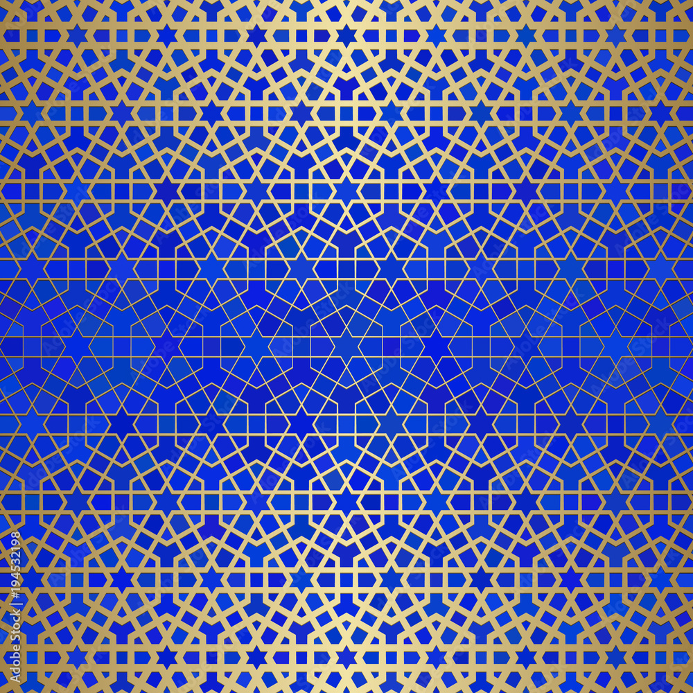 Abstract background with islamic ornament, arabic geometric texture. Golden lined tiled motif. Abstract background with islamic ornament, arabic geometric texture. Golden lined tiled motif.