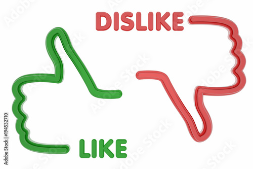 Wallpaper Mural Like and Dislike icons. Green and red colors. 3D render. Isolated on white. Torontodigital.ca