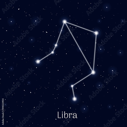 Sign zodiac libra, night sky background, realistic. Astrological symbol of equilibrium, balance and harmony. Vector illustration of ancient sacral image