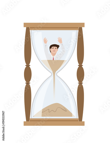 Man get stuck in sandglass, Vector Illustration