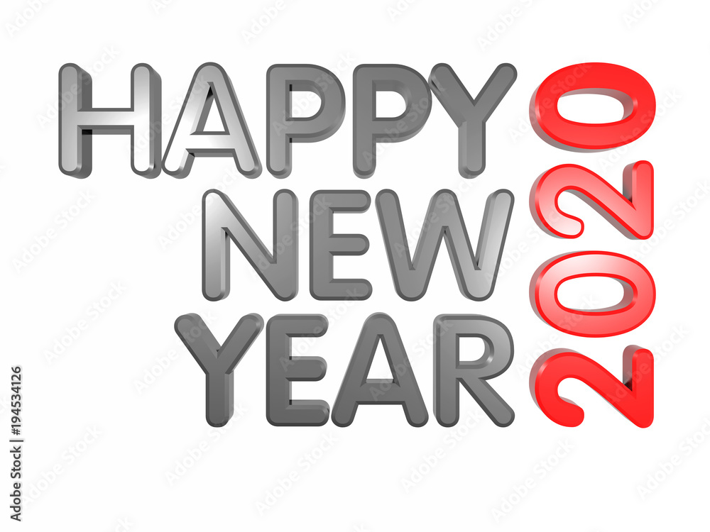 Happy New Year 2020. 3d render. Isolated on white.