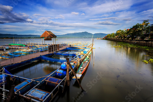 Big Lake in Phayao Thailand named Kwan Phayao, fishing farm, top view photo