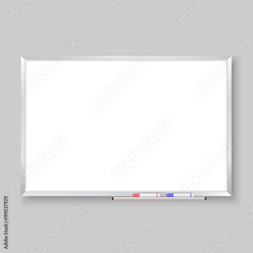empty whiteboard with color markers, white board background 
