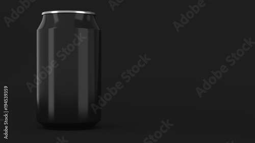 Blank small black aluminium soda can mockup on black background