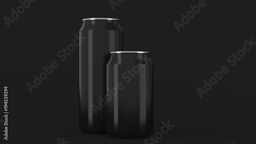 Big and small black soda cans mockup