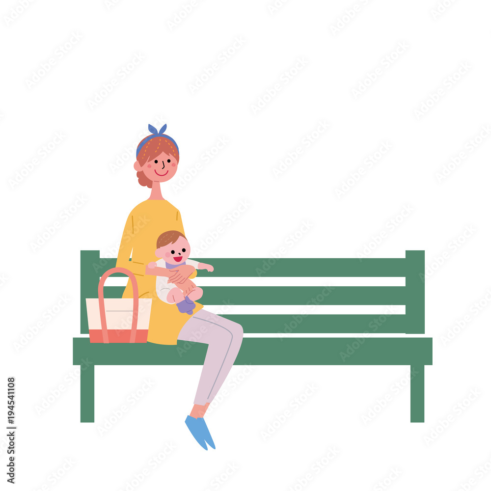 ベンチに座る 親子 イラスト Stock Vector Adobe Stock