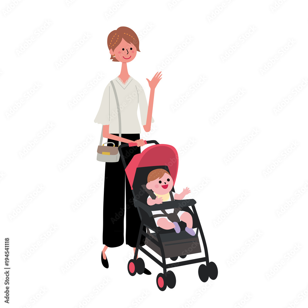 ベビーカーを押す 女性 イラスト Stock Vector Adobe Stock