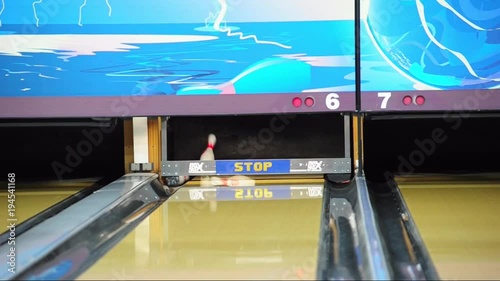 Close up of alley at bowling club.