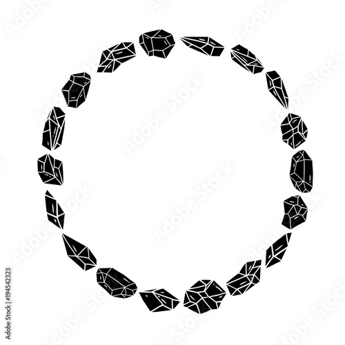 Vector illustration of black crystal round border frame for lettering on white background.A circle frame