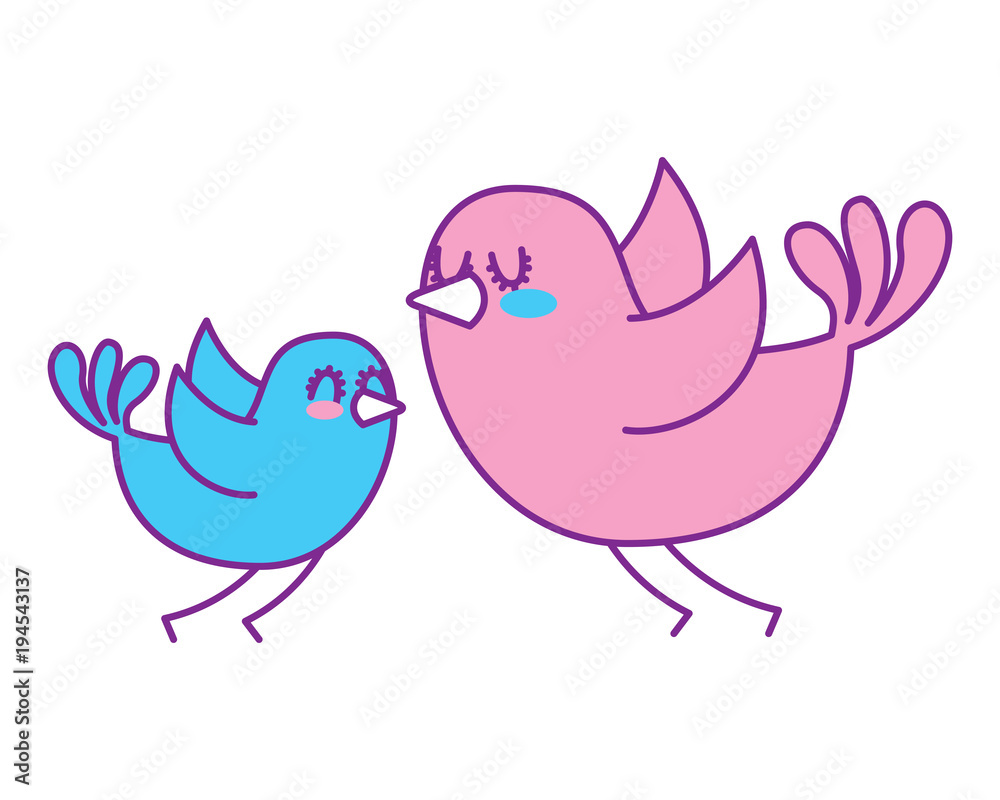 beautiful flying birds lovely animal vector illustration pink and blue design