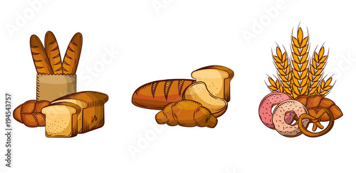 bread collection products food bakery image vector illustration
