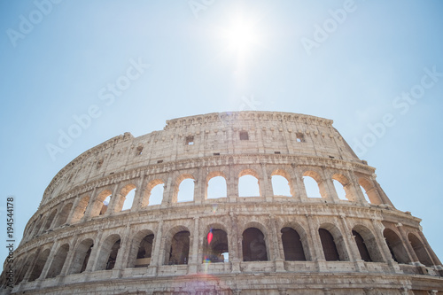 The Colosseum, an oval amphitheatre in the center of the city of Rome, Italy. It is the famous landmark built of concrete and sand.