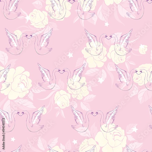 Seamless pattern with swans. Vector.