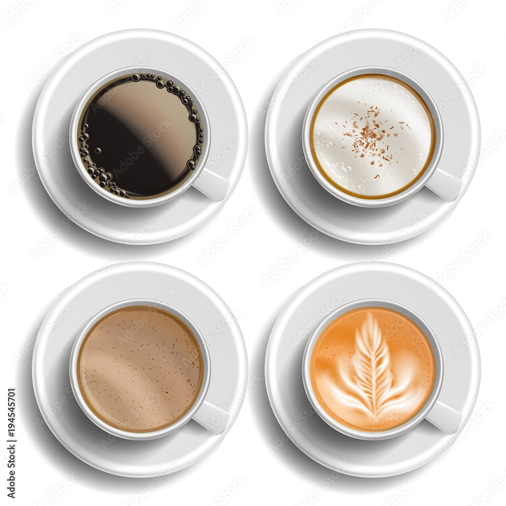Coffee Cup Vector. Top View. Hot Americano Coffee. Espresso Fast