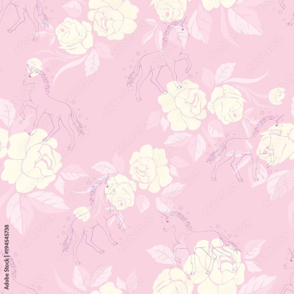 Unicorn and rainbow seamless pattern isolated on white background Unicorn and rainbow seamless pattern isolated on white background