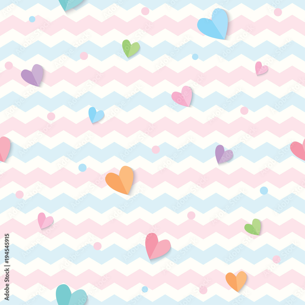 Pastel hearts decorated on zigzag background design for seamless pattern. Pastel hearts decorated on zigzag background design for seamless pattern.