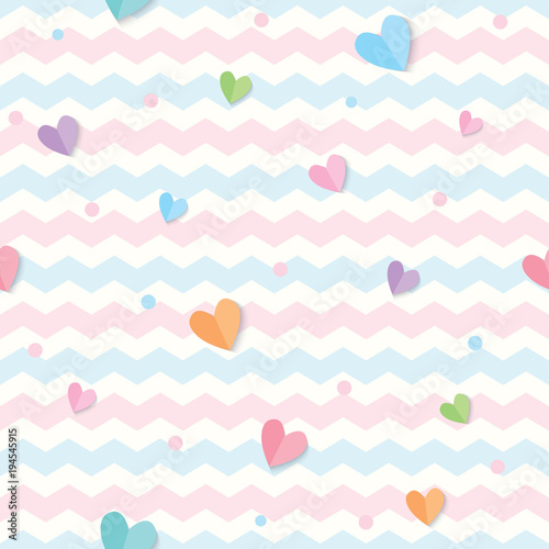 Pastel hearts decorated on zigzag background design for seamless pattern.