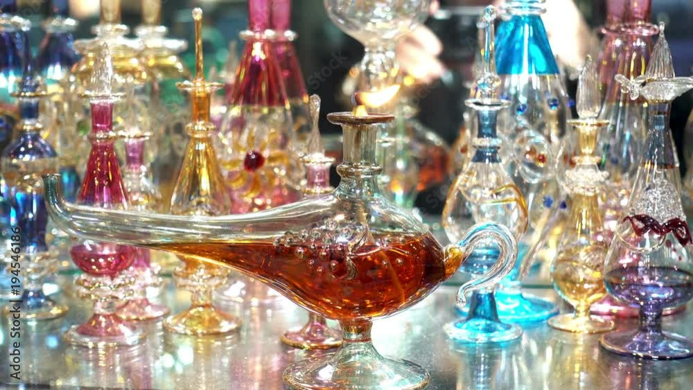 4K view of colorful glass lamps and souvenirs at the Grand Bazaar. Istanbul, Turkey. 4K view of colorful glass lamps and souvenirs at the Grand Bazaar. Istanbul, Turkey.