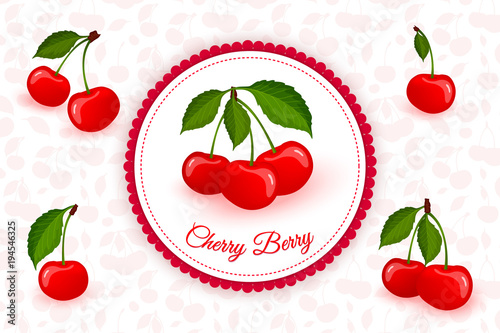 Cherry berry label vector background