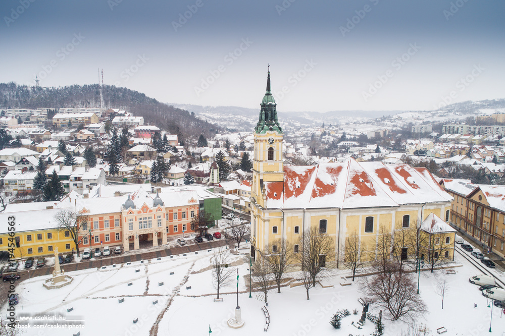 Naklejka premium Bird eye view of Szekszard at winter
