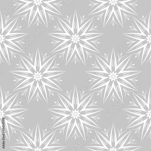 White flowers on gray background. Ornamental seamless pattern © Liudmyla