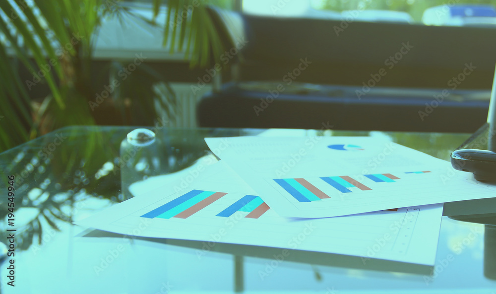 Closeup photo of a laptop computer with an open top, workplace businessman. Blank Screen