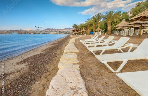 Morning at the central public beach in Eilat - famous resort city in Israel