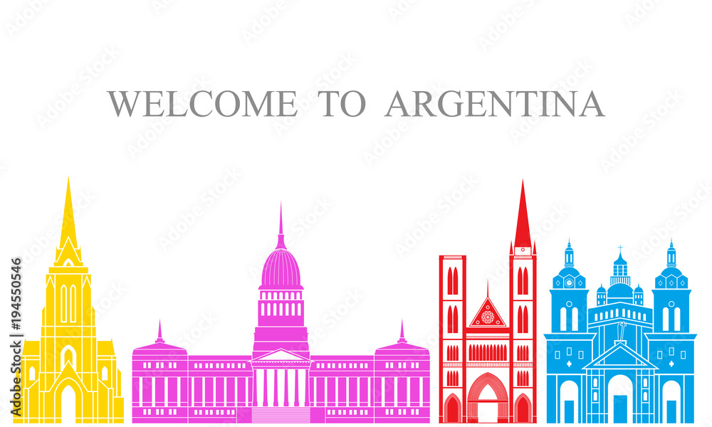 Argentina set. Isolated Argentina architecture on white background