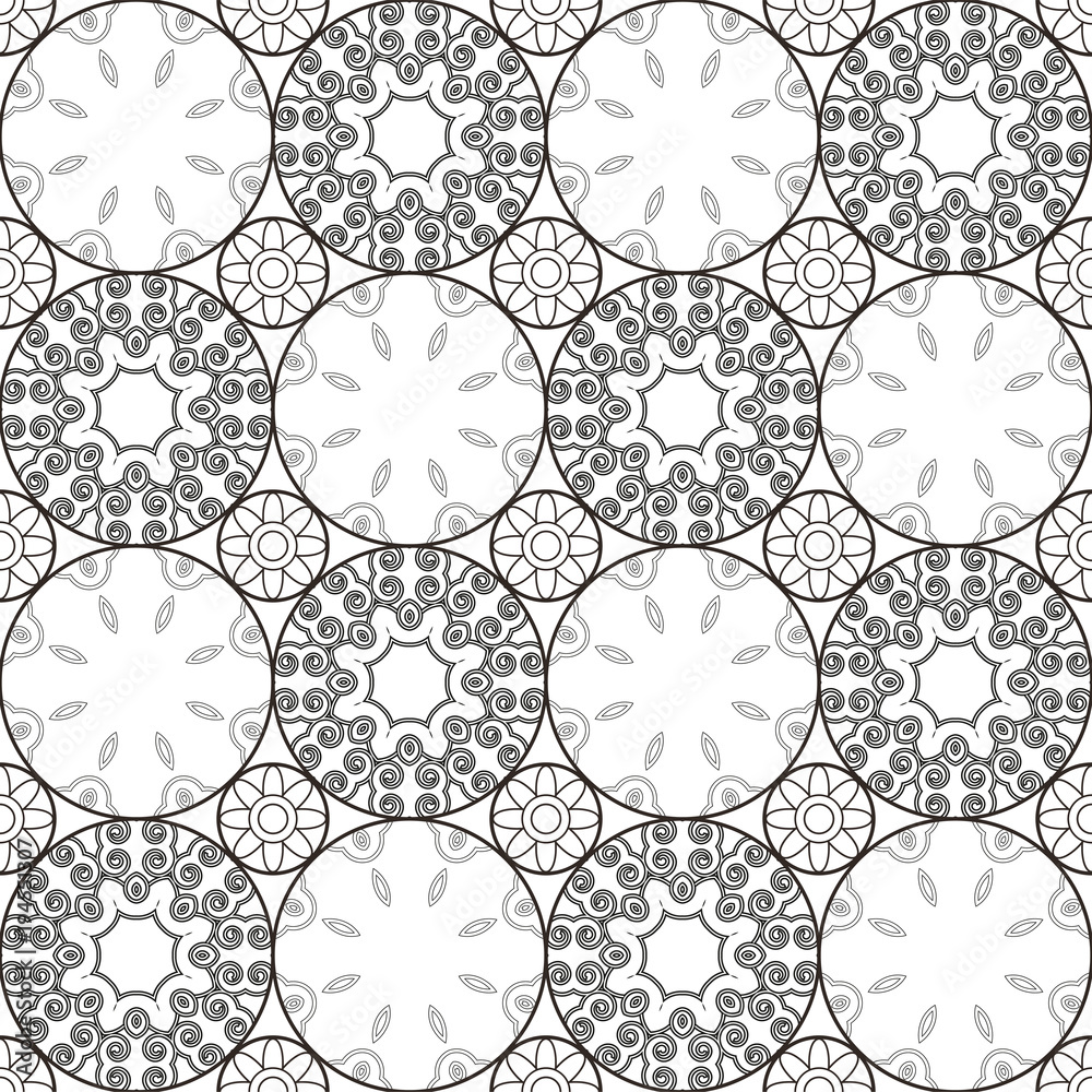 A pattern of circles in contrasting colors. Black and white seamless geometric pattern