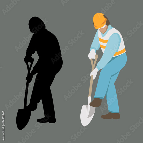 worker with a shovel  vector illustration flat style  profile