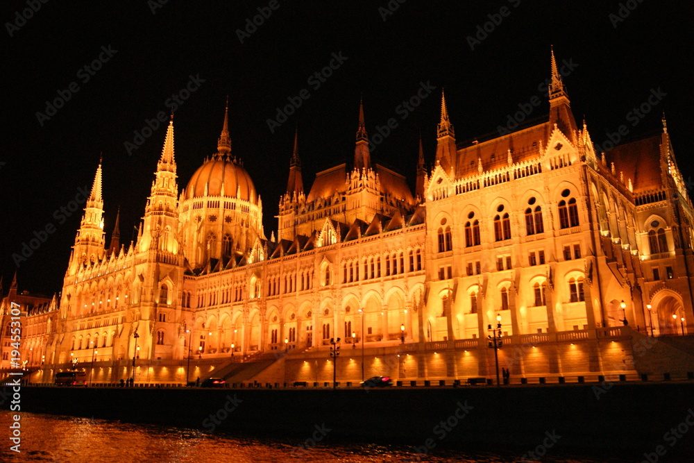Illumination of the parliament building in Budapest