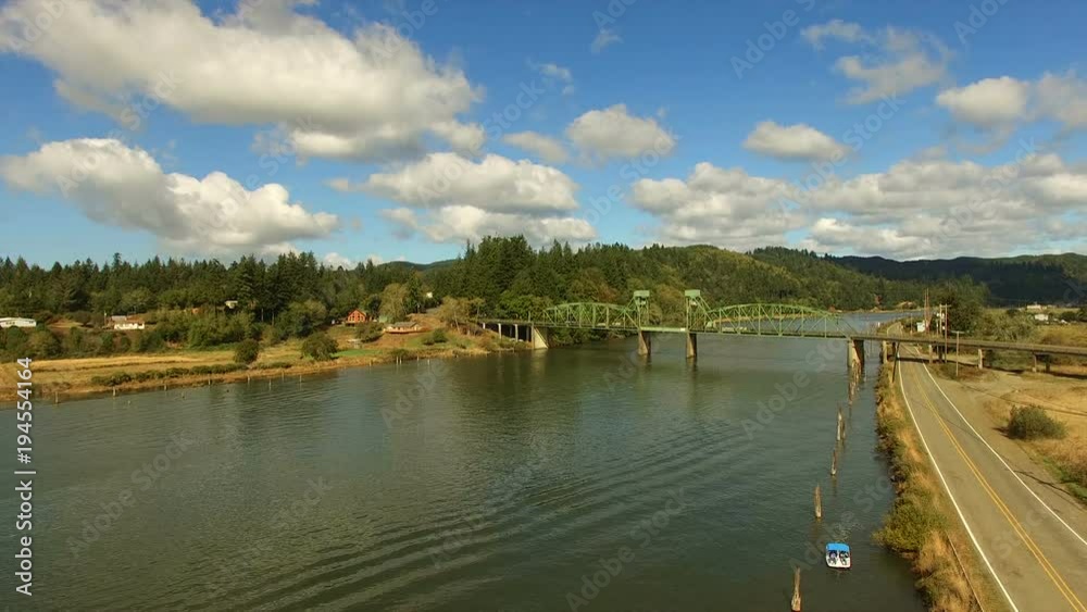 Aerial View Coos River Chandler Bridge Oregon Highway Aerial View Coos River Chandler Bridge Oregon Highway