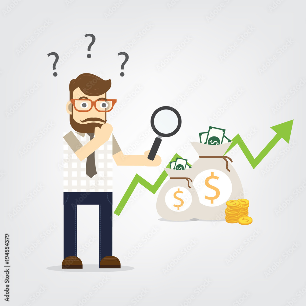 Business man find to financial savingslong-term deposit investment and Magnifying glass with graph backgroud, Investment concept Business man find to financial savingslong-term deposit investment and Magnifying glass with graph backgroud, Investment concept