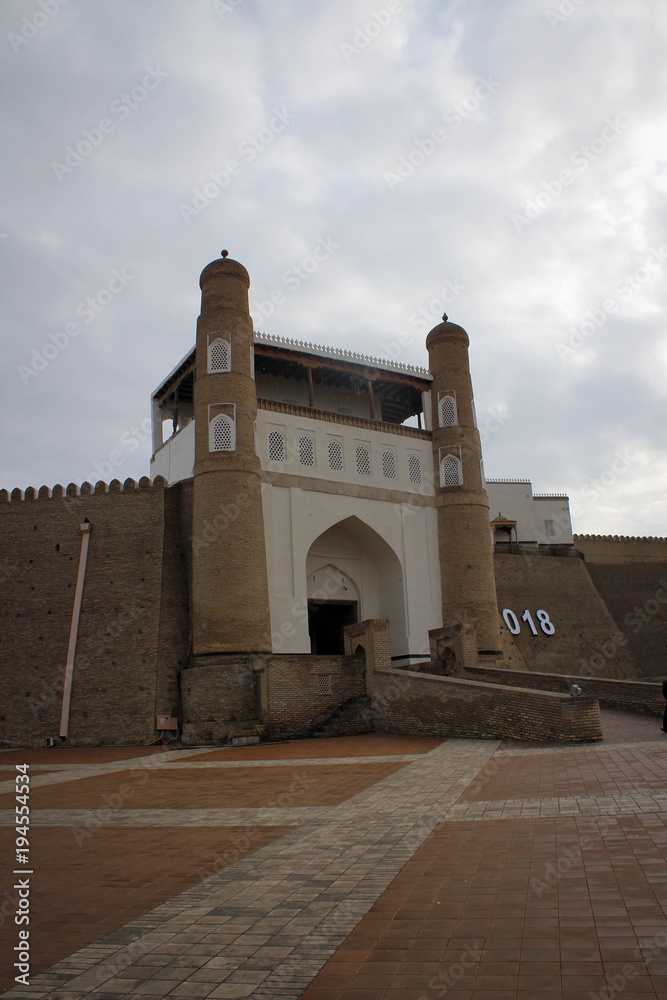Walls and gates of Ark Fortress of ancient Bukhara, Uzbekistan